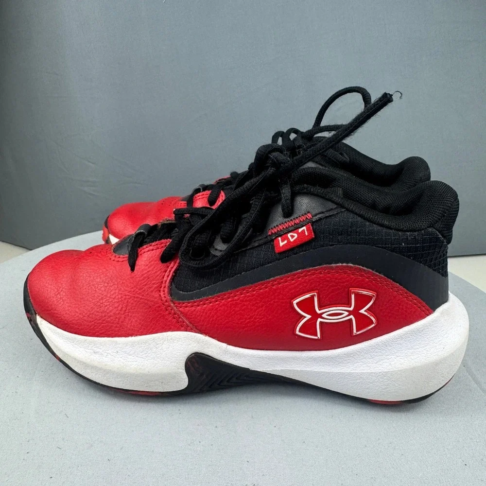 Under Armour Lockdown 7 GS Kids Size 3.5Y Basketball Shoes Red Black 3028513-600